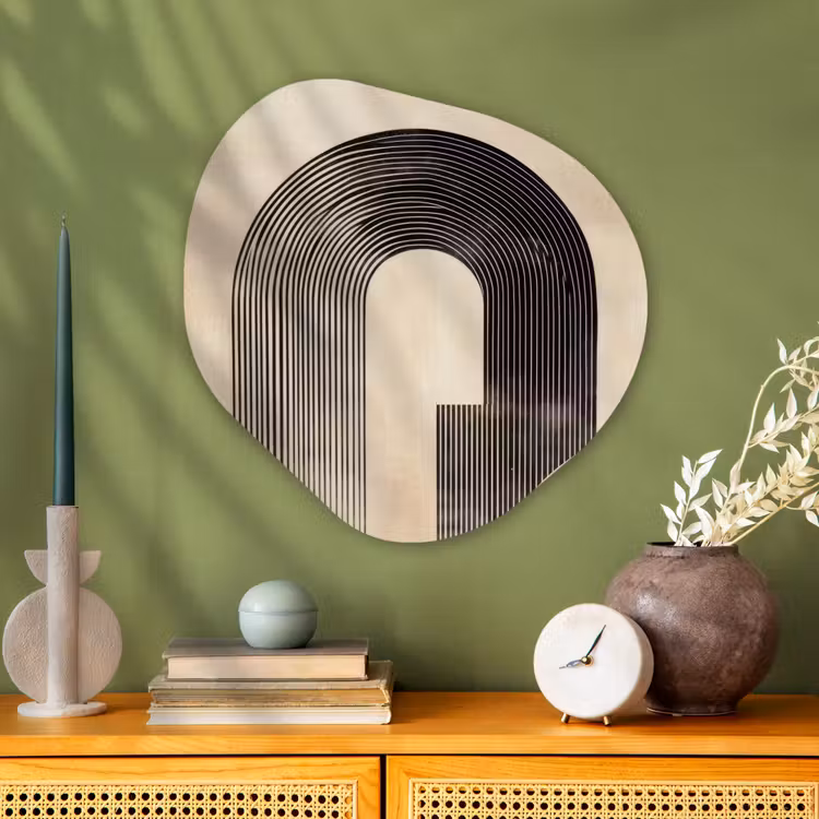 Boog -  Strepen - Minimalistisch - Zwart Wandcirkel Organisch Aluminium middel -sfeer2