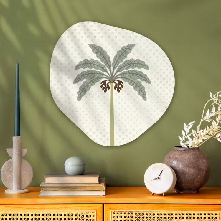 Boom - Bladeren - Groen - Decoratief - Beige Wandcirkel Organisch Aluminium middel -sfeer2