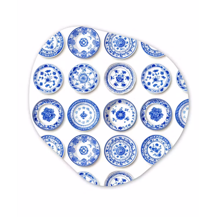 Borden - Bloemen - Patroon - Blauw Wandcirkel Organisch Aluminium middel 851 -3d