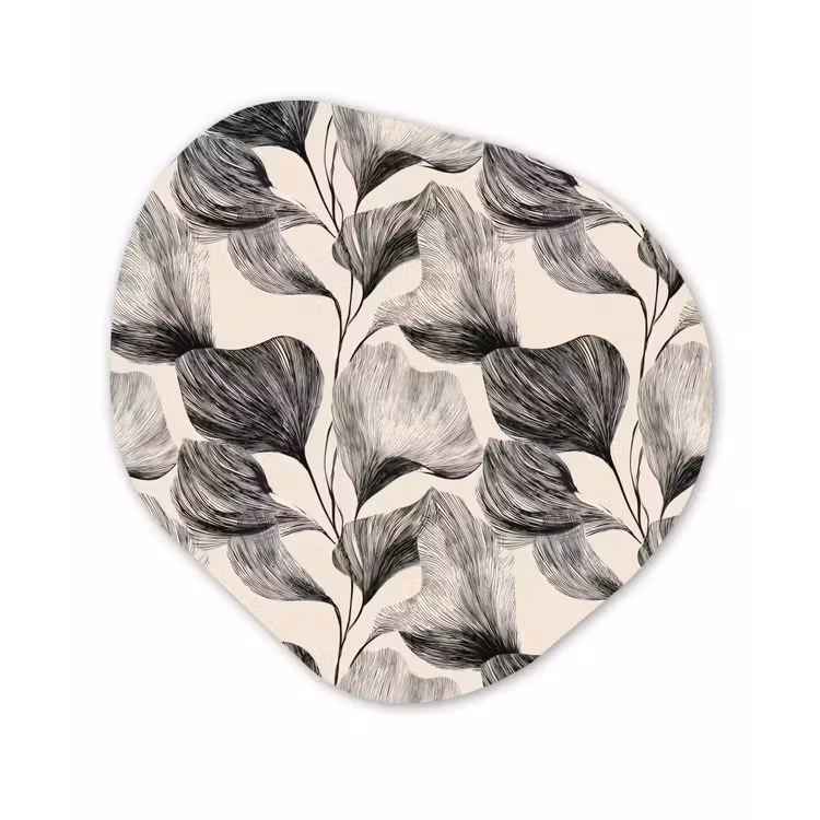 Botanisch - Bladeren - Zwart Wandcirkel Organisch Aluminium middel 851 -3d