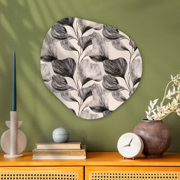 Botanisch - Bladeren - Zwart Wandcirkel Organisch Aluminium middel 851 -sfeer2