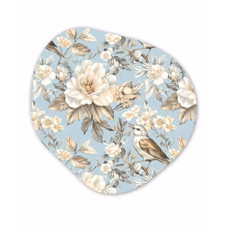 Botanisch - Zangvogel - Blauw Wandcirkel Organisch Aluminium middel 851 -3d