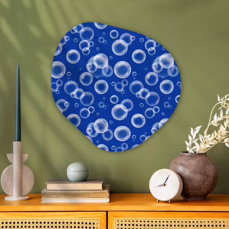 Bubbels - Patroon - Blauw Wandcirkel Organisch Aluminium middel -sfeer2
