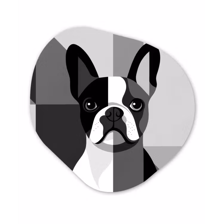Buldog - Zwart - Abstract - Vlakken Wandcirkel Organisch Aluminium middel -3d