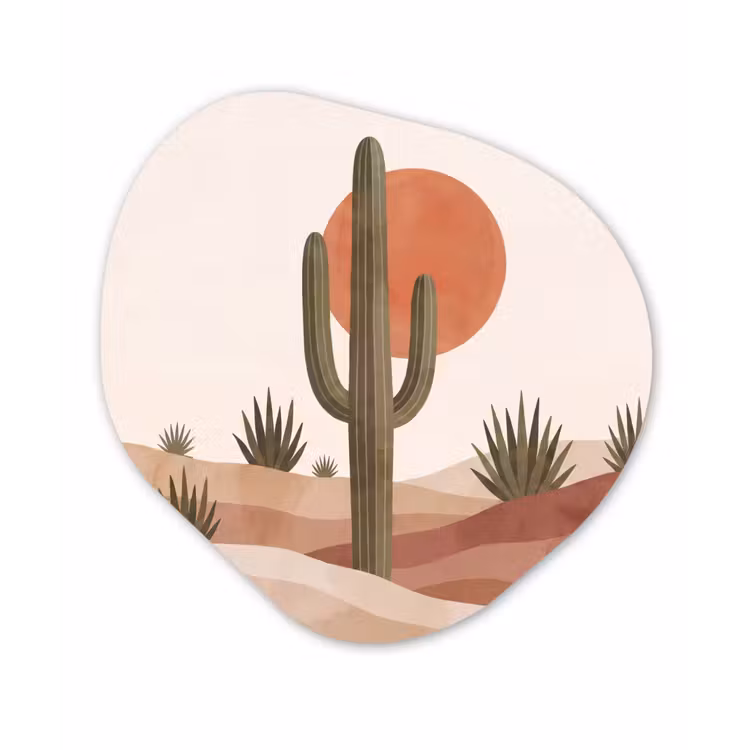 Cactus - Duinen - Modern - Landschap - Groen Wandcirkel Organisch Aluminium middel -3d