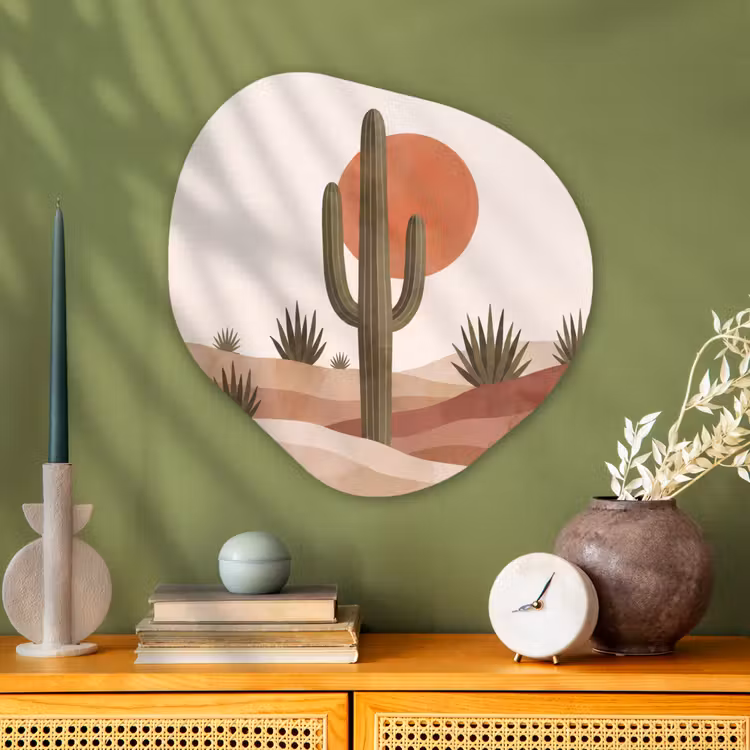 Cactus - Duinen - Modern - Landschap - Groen Wandcirkel Organisch Aluminium middel -sfeer2