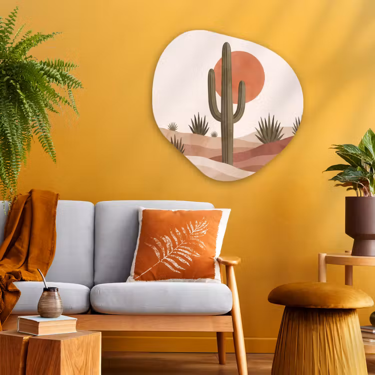 Cactus - Duinen - Modern - Landschap - Groen Wandcirkel Organisch Aluminium middel -sfeer4