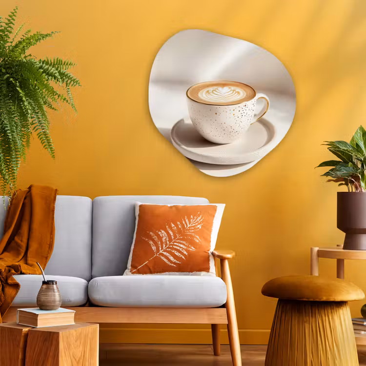 Cappuccino - Schuim - Schotel - Beige Wandcirkel Organisch Aluminium middel -sfeer4