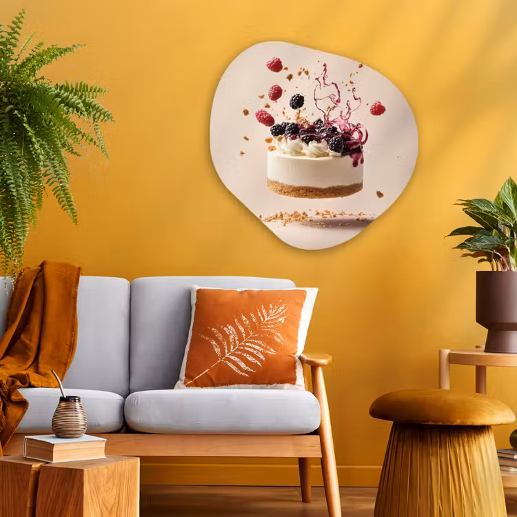 Cheesecake - Eten - Roze - Taart Wandcirkel Organisch Aluminium middel -sfeer4