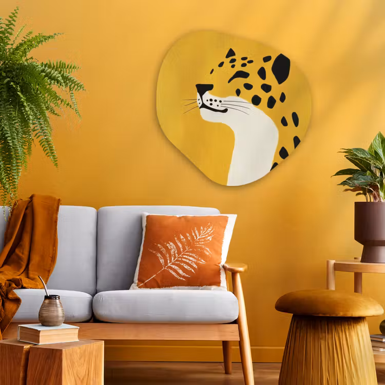 Cheetah - Illustratie - Geel Wandcirkel Organisch Aluminium middel -sfeer4