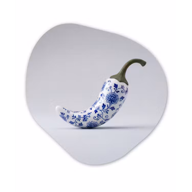Chilipeper - Keramiek - Blauw Wandcirkel Organisch Aluminium middel -3d