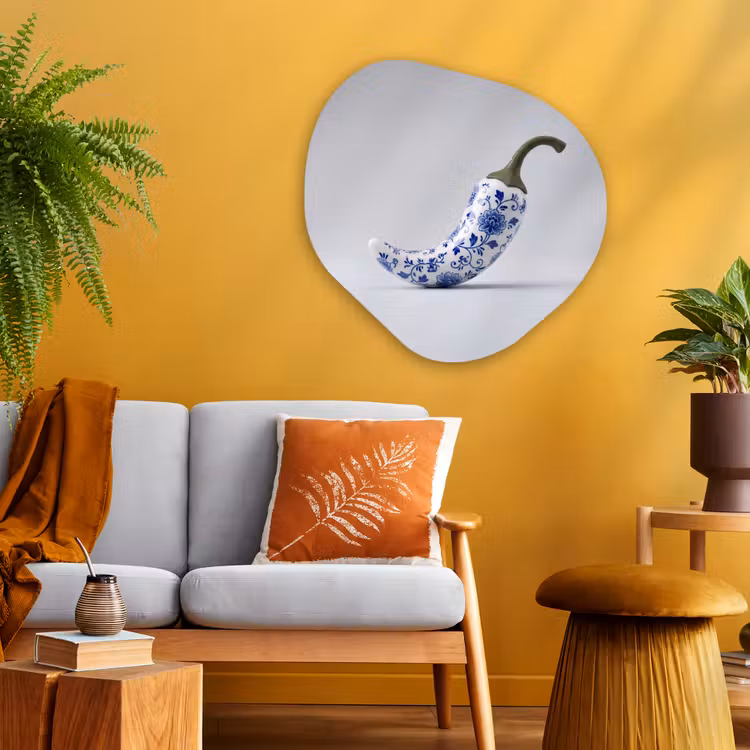 Chilipeper - Keramiek - Blauw Wandcirkel Organisch Aluminium middel -sfeer4
