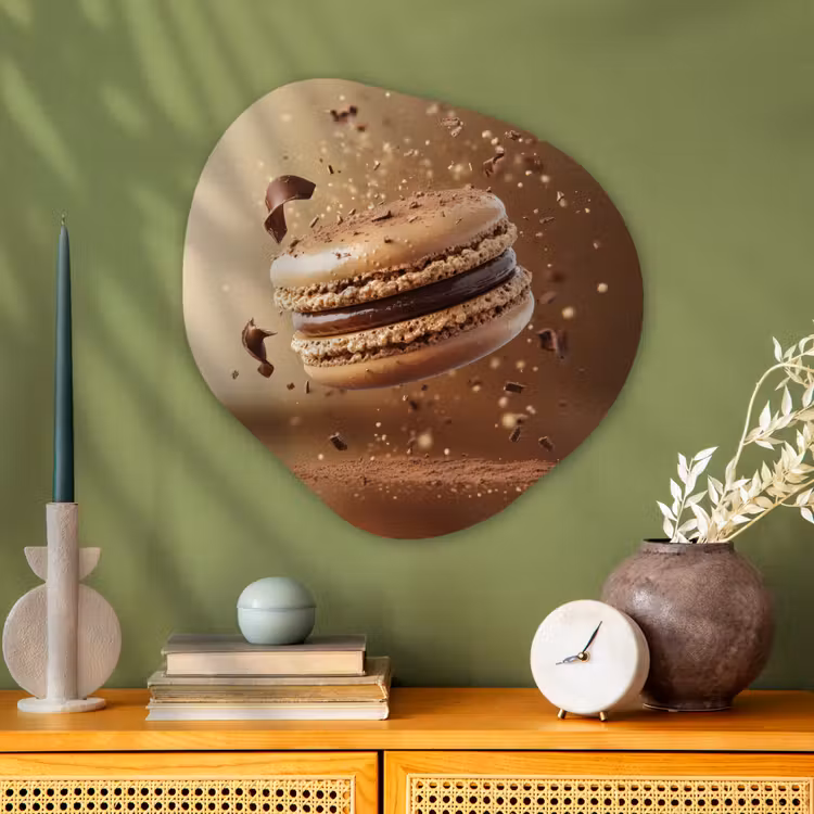 Chocolade - Macarons - Eten - Snoep Wandcirkel Organisch Aluminium middel -sfeer2