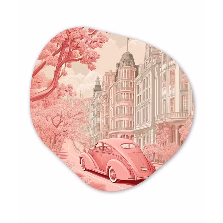 City - Car - Pink Wandcirkel Organisch Aluminium middel -3d