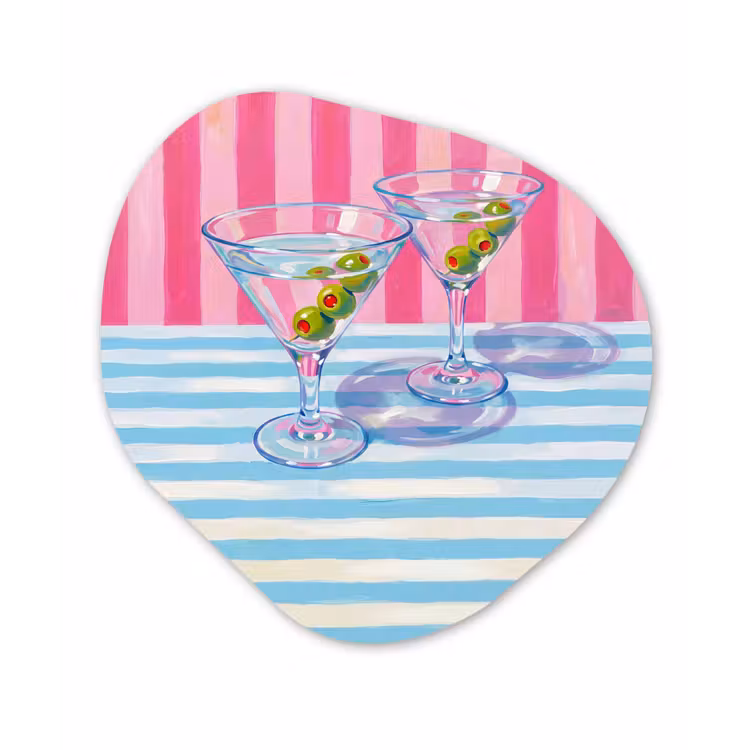 Cocktail - Olijven - Kunst - Modern - Roze Wandcirkel Organisch Aluminium middel -3d
