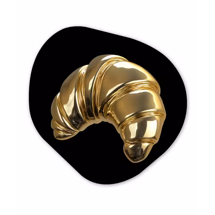 Croissant - Brood - Goud - Zwart Wandcirkel Organisch Aluminium middel -3d
