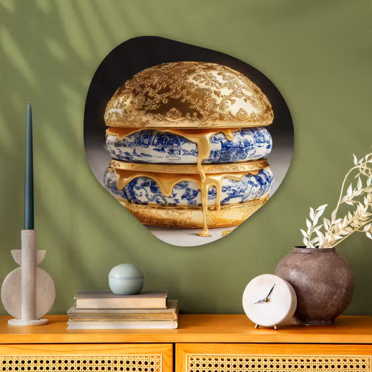 Delftsblauw - Goud - Burger Wandcirkel Organisch Aluminium middel -sfeer2
