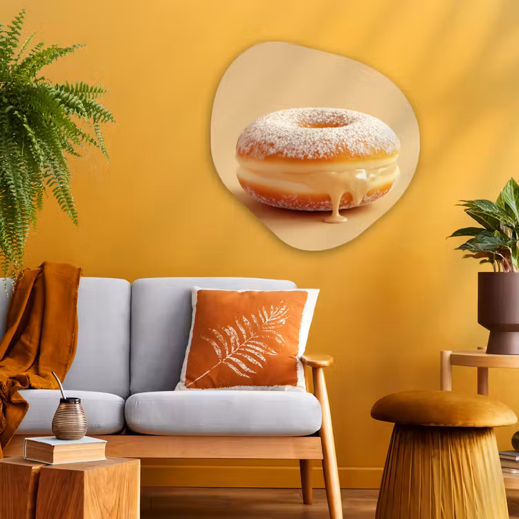 Donut - Romig - Poedersuiker - Beige Wandcirkel Organisch Aluminium middel -sfeer4