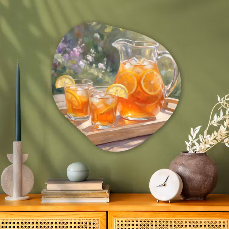 Drank - Citroen - Zomer - Tuin - Geel Wandcirkel Organisch Aluminium middel -sfeer2