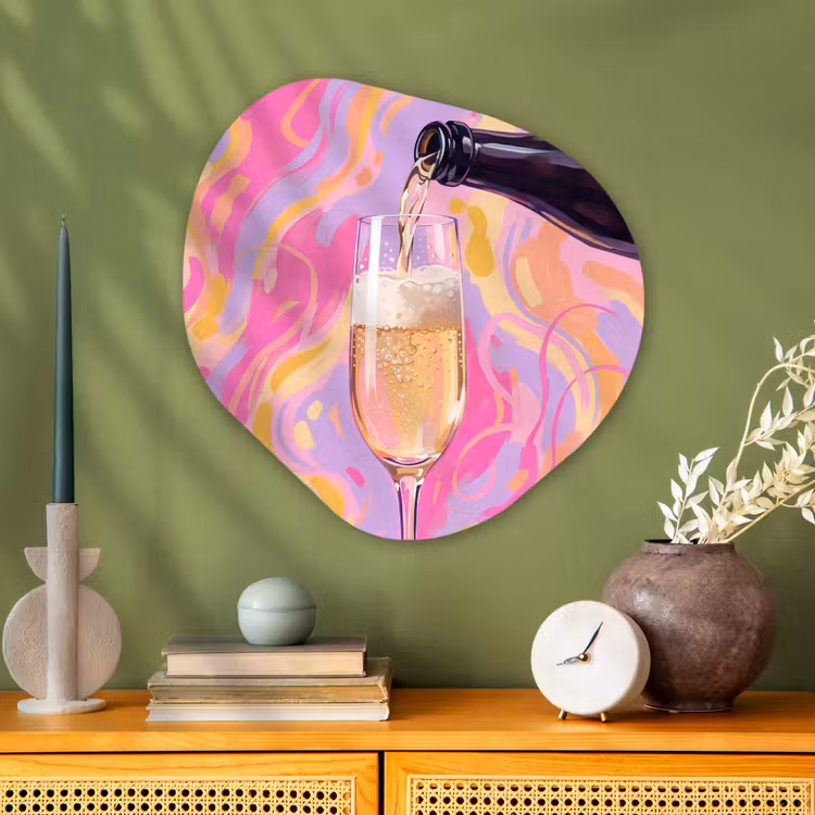 Drank - Inschenken - Feest - Abstract - Roze Wandcirkel Organisch Aluminium middel -sfeer2