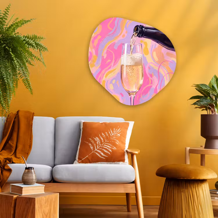 Drank - Inschenken - Feest - Abstract - Roze Wandcirkel Organisch Aluminium middel -sfeer4