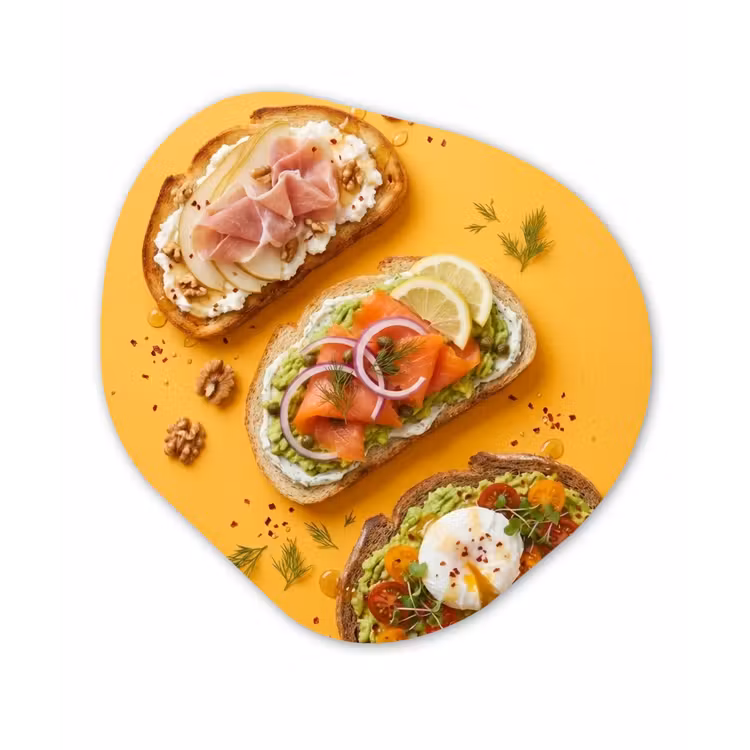 Eten - Brood - Ontbijt - Modern - Kleurrijk Wandcirkel Organisch Aluminium middel -3d