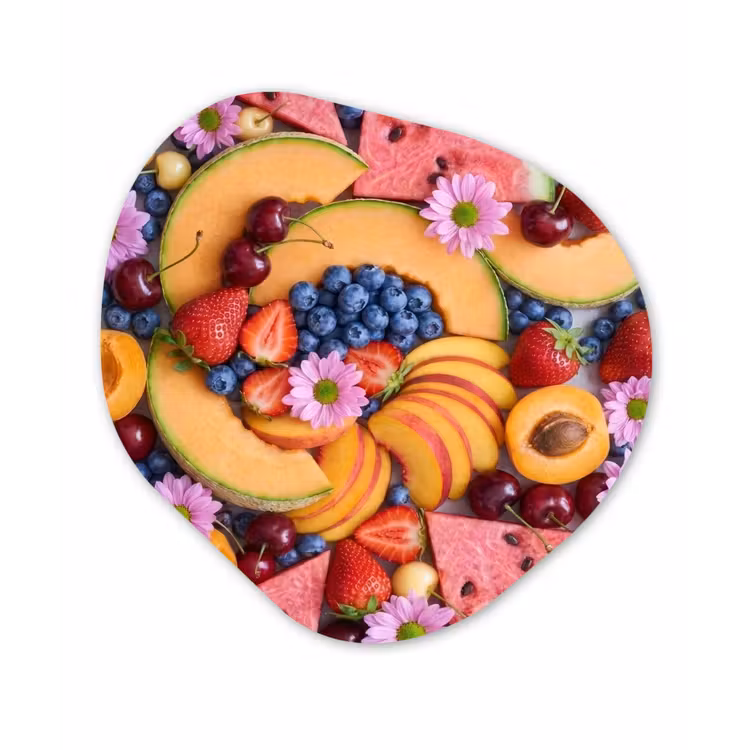 Eten - Fruit - Zomer - Kleurrijk Wandcirkel Organisch Aluminium middel -3d