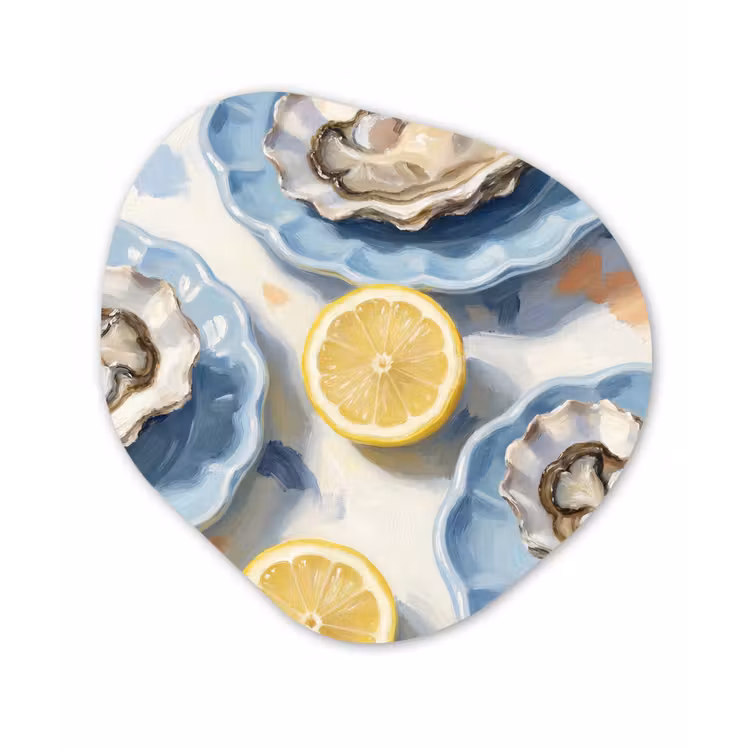 Eten - Oesters - Citroenen - Modern - Geel Wandcirkel Organisch Aluminium middel -3d