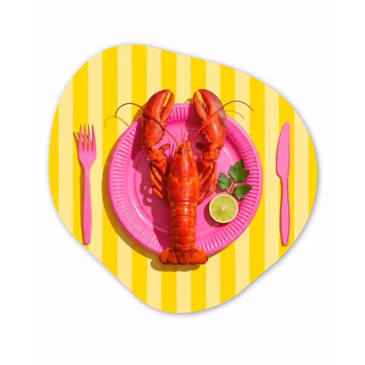 Eten - Roze - Geel - Modern - Culinaire Wandcirkel Organisch Aluminium middel -3d