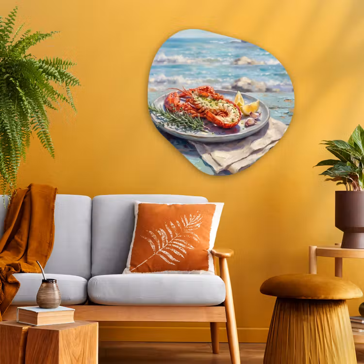 Eten - Zee - Kust - Modern - Blauw Wandcirkel Organisch Aluminium middel -sfeer4