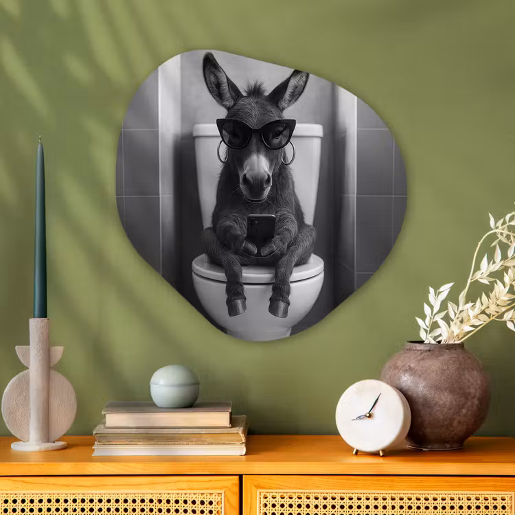 Ezel - Telefoon - Toilet - Zwart - Wit Wandcirkel Organisch Aluminium middel -sfeer2