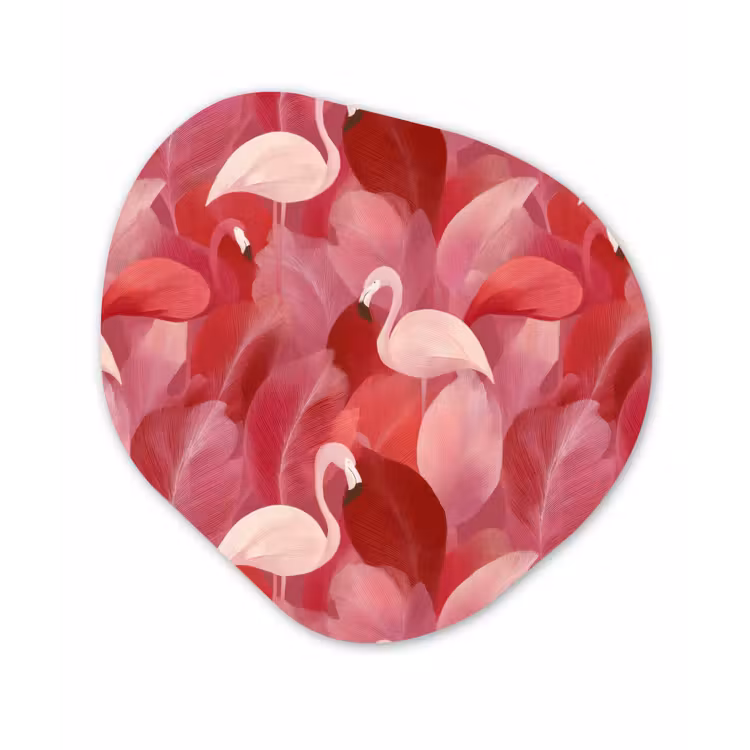 Flamingo - Botanisch - Elegant - Roze - Rood Wandcirkel Organisch Aluminium middel 851 -3d