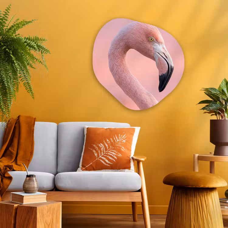 Flamingo - Portret - Roze Wandcirkel Organisch Aluminium middel -sfeer4