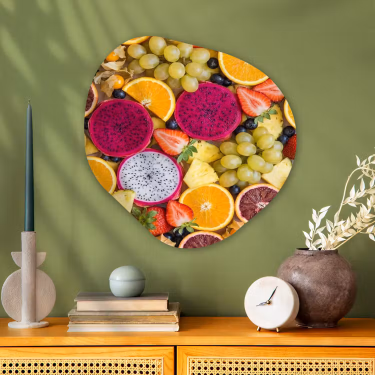 Fruit - Assortiment - Kleurrijk - Gezondheid Wandcirkel Organisch Aluminium middel -sfeer2