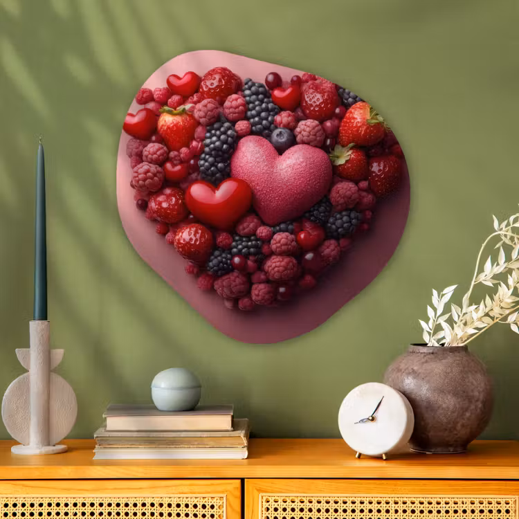 Fruit - Hartjes - Aardbeien - Frambozen - Bosbessen Wandcirkel Organisch Aluminium middel -sfeer2