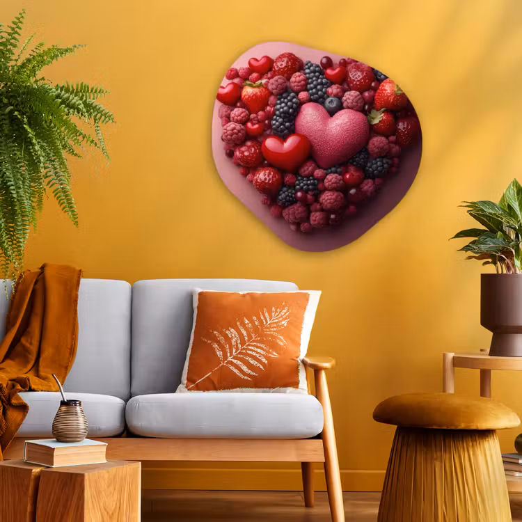 Fruit - Hartjes - Aardbeien - Frambozen - Bosbessen Wandcirkel Organisch Aluminium middel -sfeer4