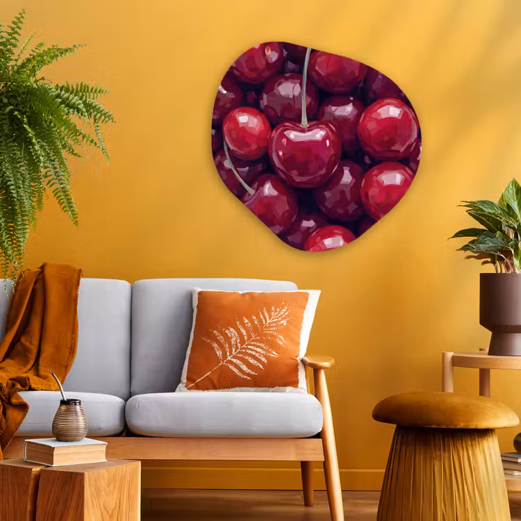 Fruit - Kersen - Eten - Modern - Rood Wandcirkel Organisch Aluminium middel -sfeer4