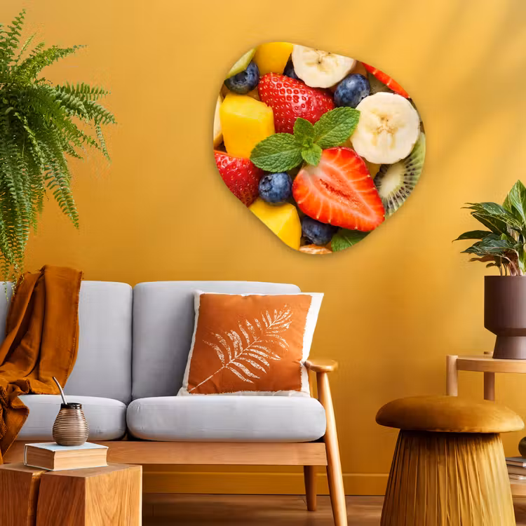 Fruit - Plakjes - Eten - Kleurrijk Wandcirkel Organisch Aluminium middel -sfeer4