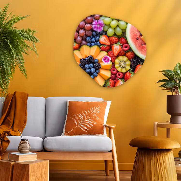 Fruit - Vers - Variatie - Eten - Kleurrijk Wandcirkel Organisch Aluminium middel -sfeer4