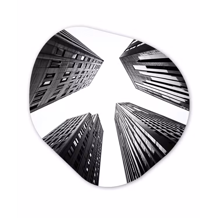 Gebouwen - Lucht - Zwart Wandcirkel Organisch Aluminium middel -3d