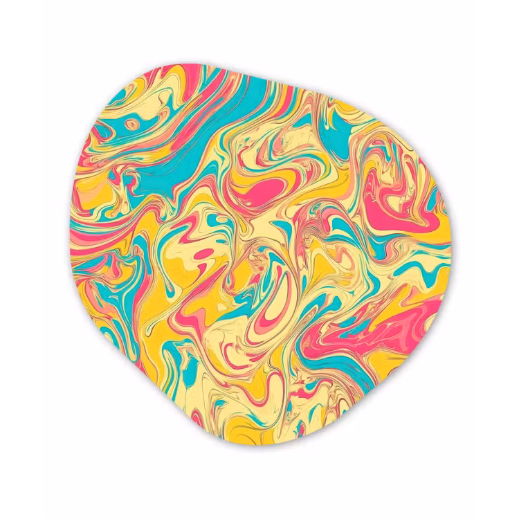 Geel - Roze - Blauw - Retro Wandcirkel Organisch Aluminium middel -3d