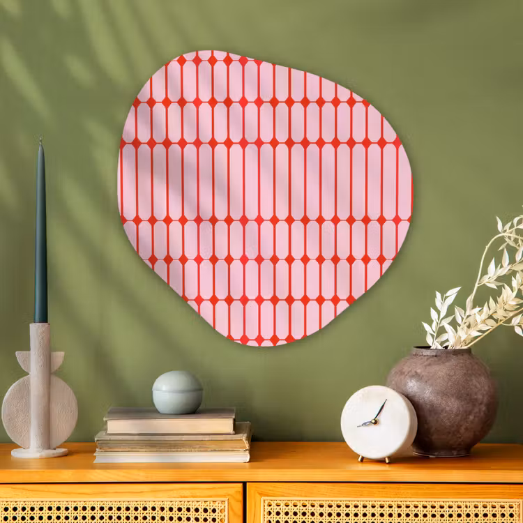 Geometrisch - Minimalistisch - Rood - Roze Wandcirkel Organisch Aluminium middel 851 -sfeer2