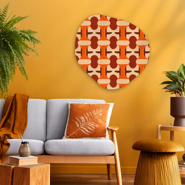 Geometrisch - Retro - Oranje Wandcirkel Organisch Aluminium middel 851 -sfeer4