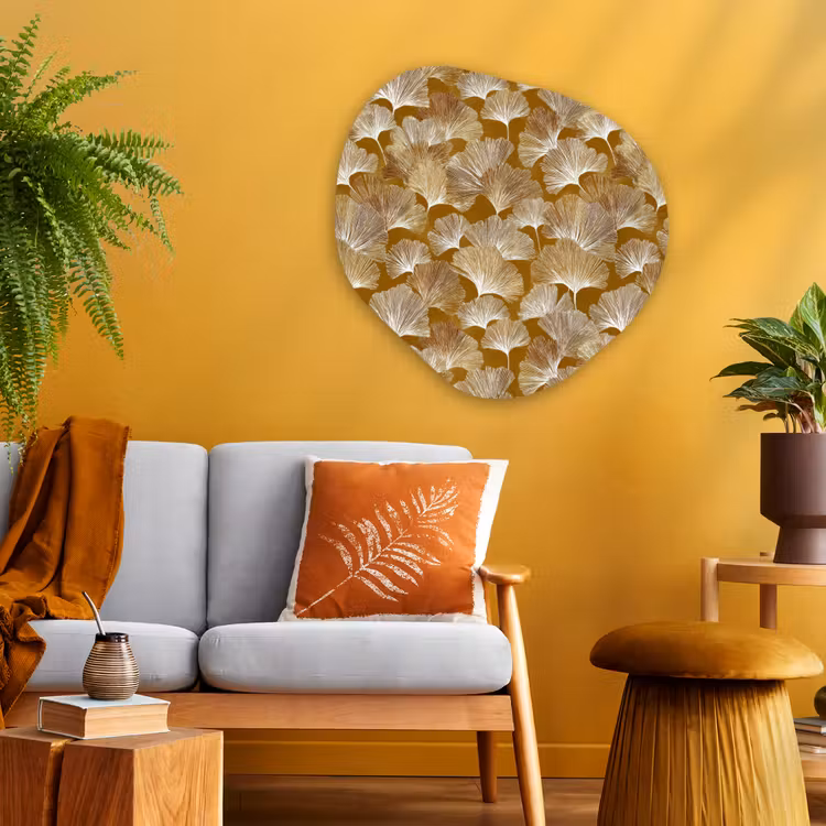 Ginkgo - Bladeren - Goud Wandcirkel Organisch Aluminium middel 851 -sfeer4