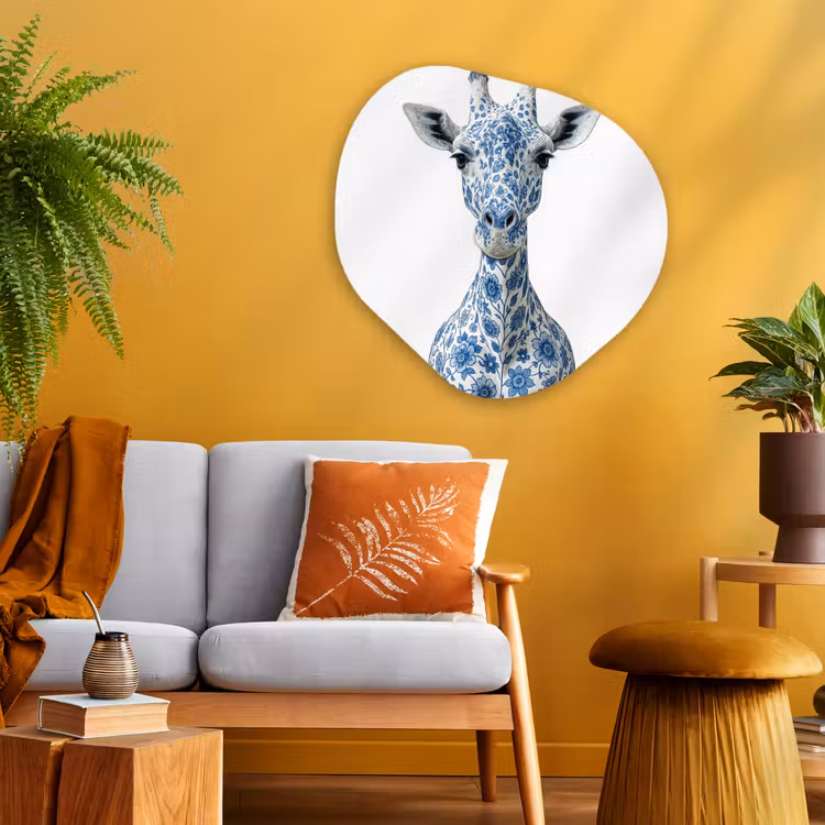 Giraffe - Delfts blauw - Dieren - Minimalistisch Wandcirkel Organisch Aluminium middel -sfeer4