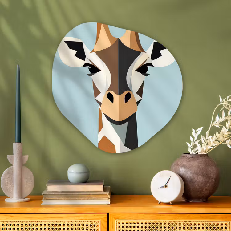 Giraffe - Illustratie - Bruin - Minimalistisch Wandcirkel Organisch Aluminium middel -sfeer2