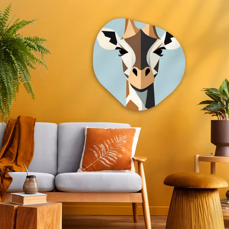 Giraffe - Illustratie - Bruin - Minimalistisch Wandcirkel Organisch Aluminium middel -sfeer4