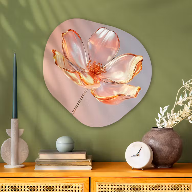 Glazen - Bloem - Roze Wandcirkel Organisch Aluminium middel -sfeer2
