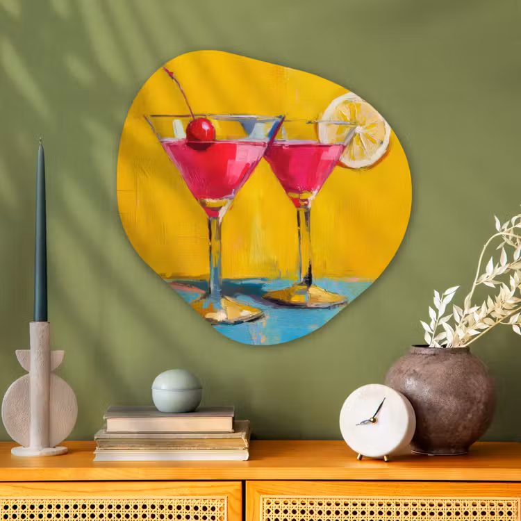 Glazen - Cocktail - Citroen - Kers Wandcirkel Organisch Aluminium middel -sfeer2
