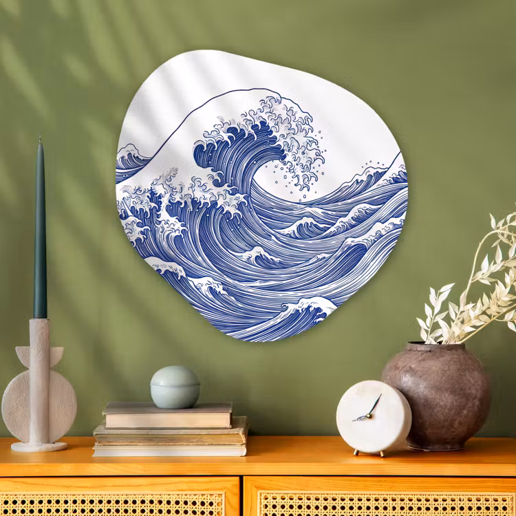 Golf - Japans - Zee - Illustratie - Blauw Wandcirkel Organisch Aluminium middel -sfeer2